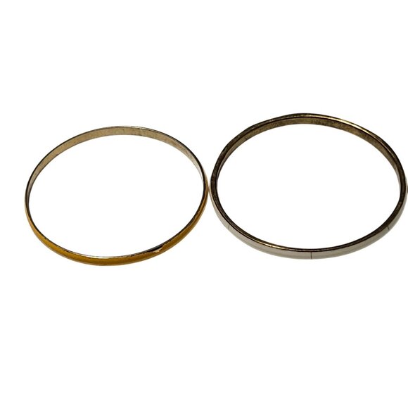 Vintage Gold White Metal Bangles Set Of 2 Classic Minimalist Fashion Jewelry - Picture 4 of 5